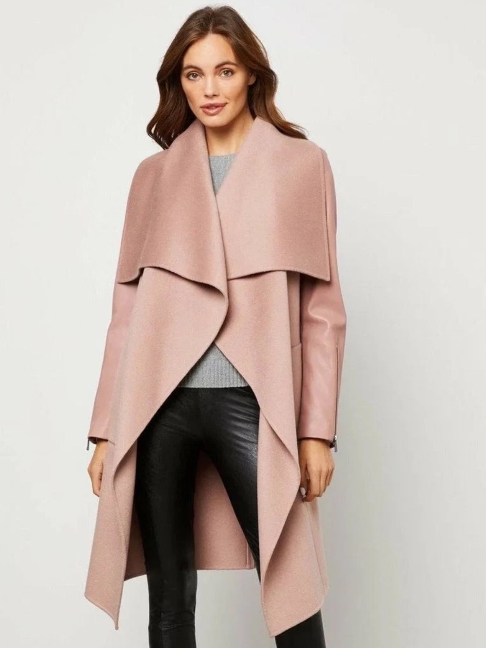 BCBGMAXAZRIA Women's Dusty Rose Draped Open Front Wool Blend l Coat Size XS